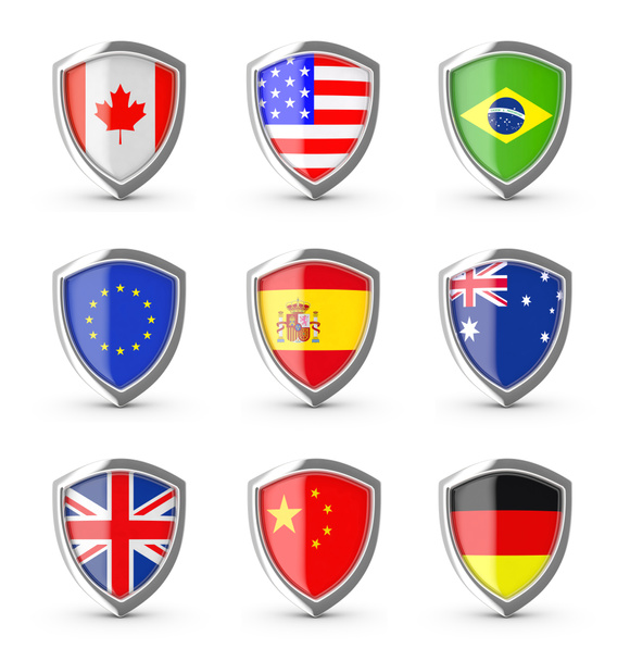 Popular flags collection on the shield. - Φωτογραφία, εικόνα