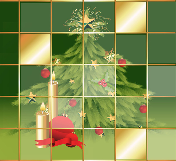 διακοσμητικό χριστουγεννιάτικο δέντρο μέσα στο σπίτι - Διάνυσμα, εικόνα