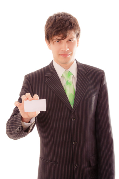 Homme d'affaires avec carte de visite vierge
 - Photo, image