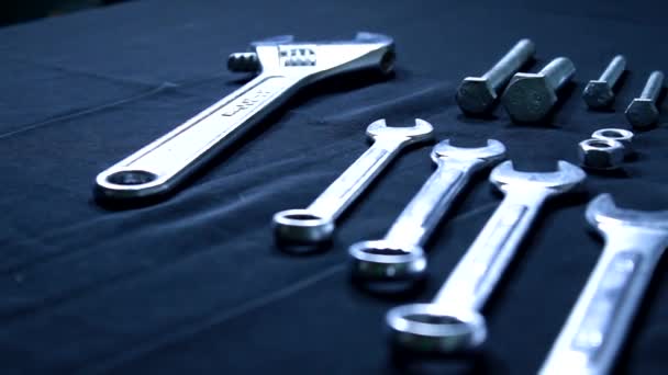 Set of wrenches on black background detailed shot - Footage, Video