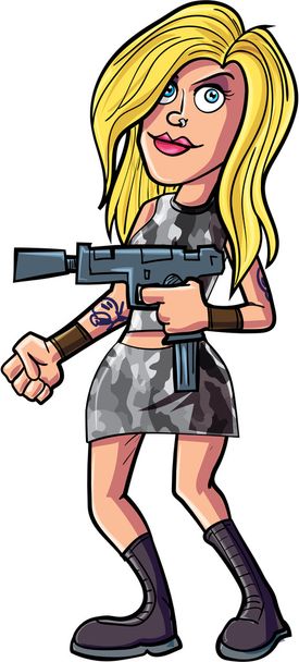 Kreslený skalní žena s pistoli - Vektor, obrázek