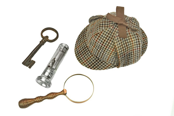 Tapa Sherlock Holmes, Lupa Vintage, Linterna retro
 - Foto, imagen