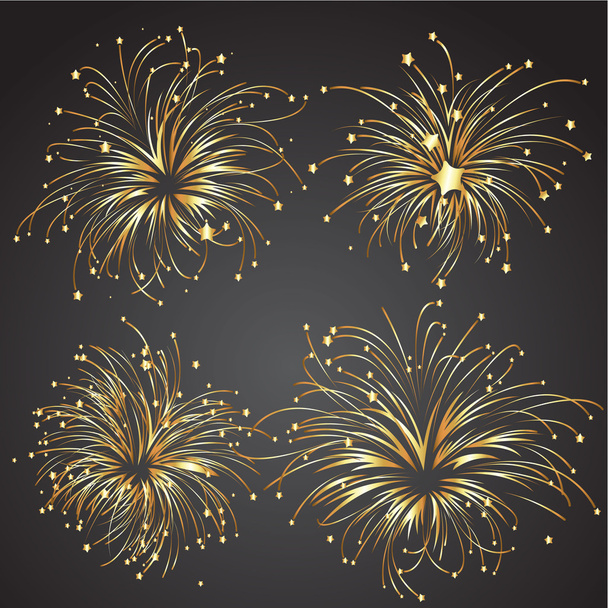 Set of Golden Fireworks - Vector, Image