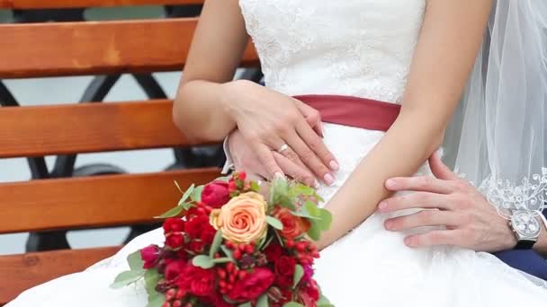 Hochzeitspaar hält Händchen - Filmmaterial, Video