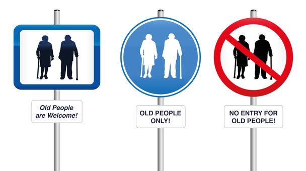 Oude mensen welkom verkeerstekens - Vector, afbeelding