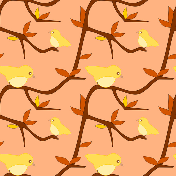 птица на ветке осенью вечером бесшовная иллюстрация векторного рисунка мультфильма
 - Вектор,изображение
