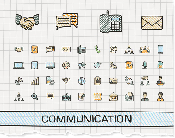 Communication hand drawing line icons - Vector, Image