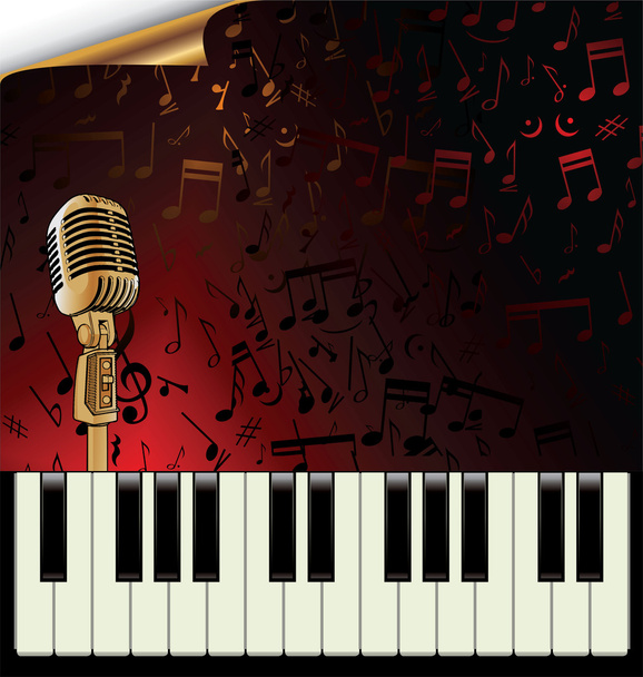 A vintage piano with old microphone - Vector, afbeelding