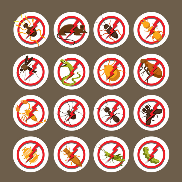 Пешком, насекомыми, жуками, запретами и отталкивающими знаками
  - Вектор,изображение