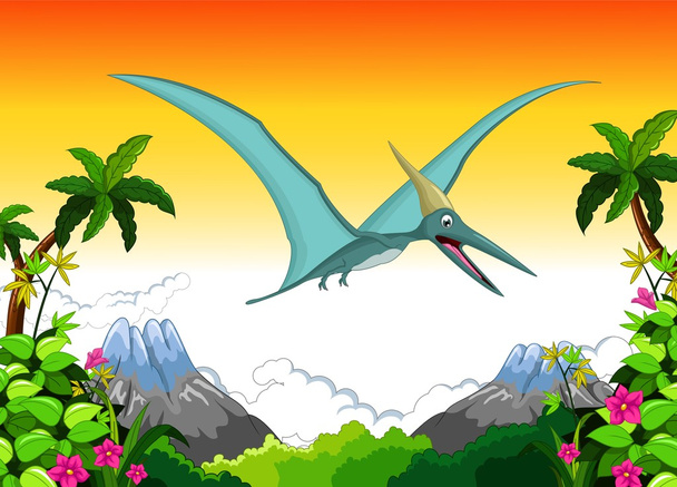 Happy pterodactyl cartoon flying for you design - Vector, Image