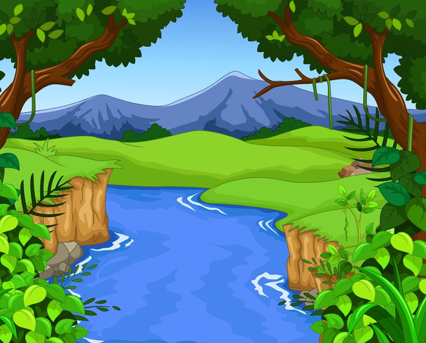 green forest with river for you design - Vector, Image