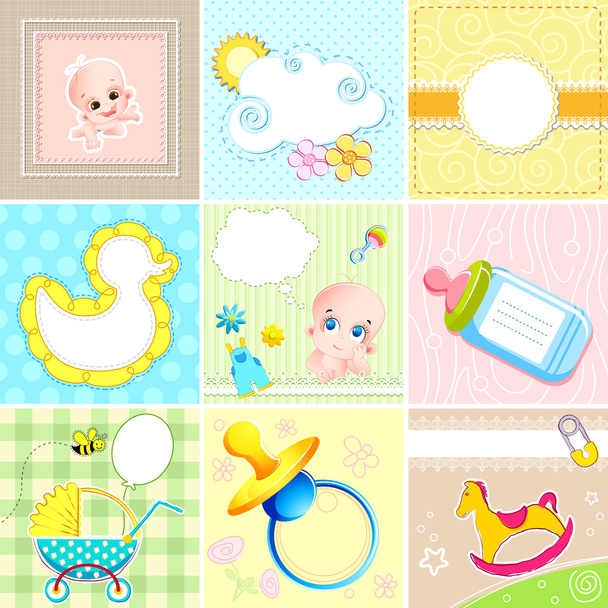 Set of Baby Arrival Card - Vector, afbeelding
