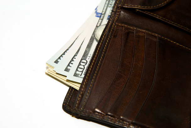 alte Brieftasche mit Geldscheinen von uns Dollars drin - Foto, Bild