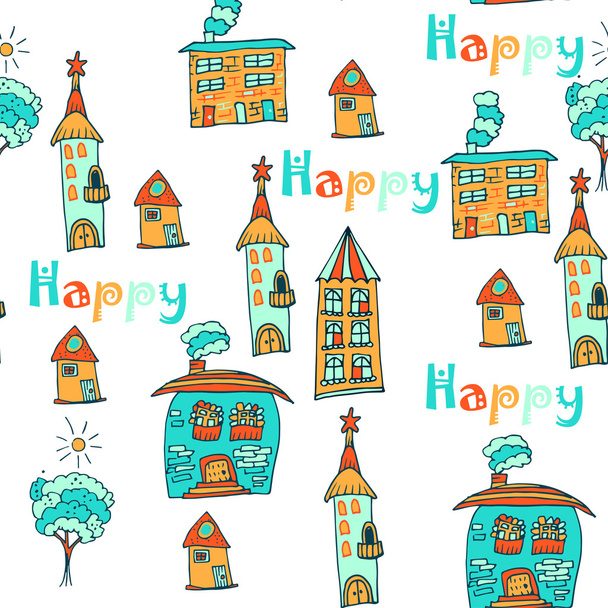 seamless pattern with  lovely houses - Vector, Image
