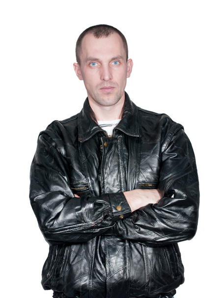 Man in a leather jacket isolated - Fotoğraf, Görsel