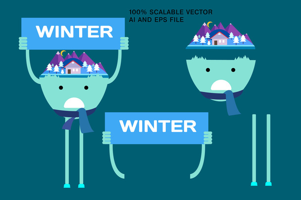 Charakter, v zimě, plochý, design - Vektor, obrázek