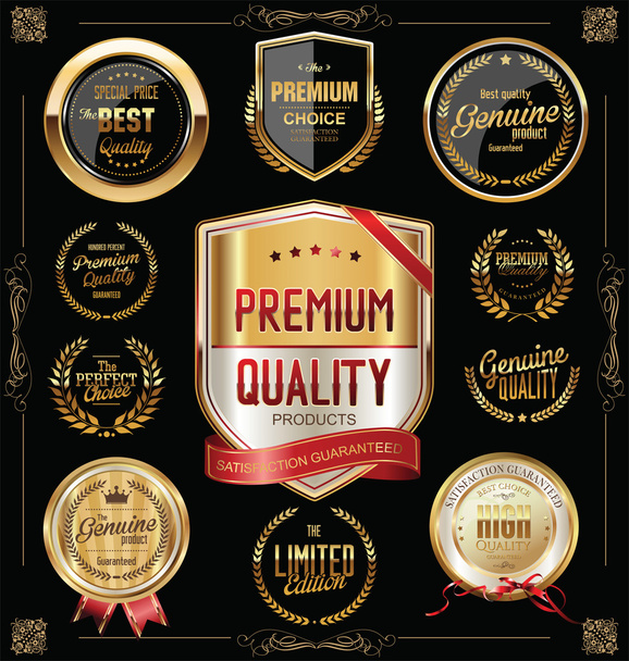 Colección de insignias y etiquetas doradas de calidad
 - Vector, imagen