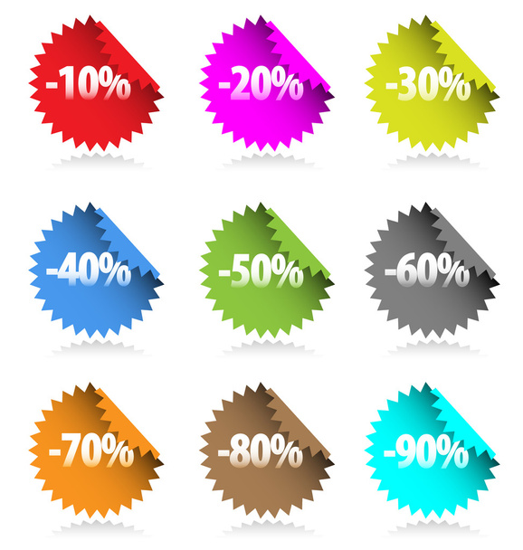 Collection of colored discount stickers with percent numbers. - Vector, Imagen