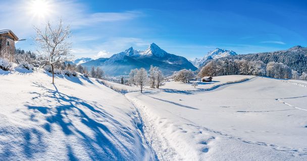 Winterlandschap in de Beierse Alpen met Watzmann-massief, Duitsland - Foto, afbeelding