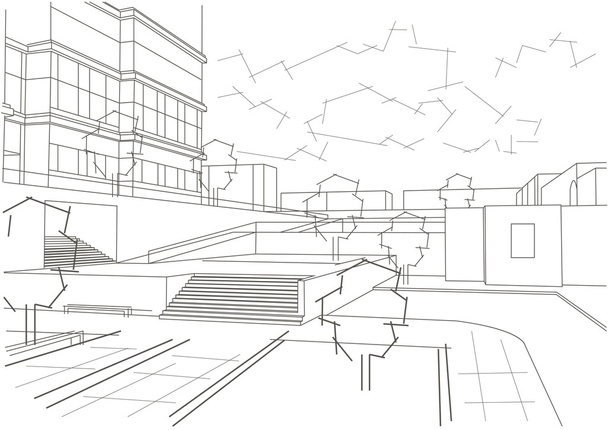 Schizzo architettonico lineare quartiere residenziale
 - Vettoriali, immagini