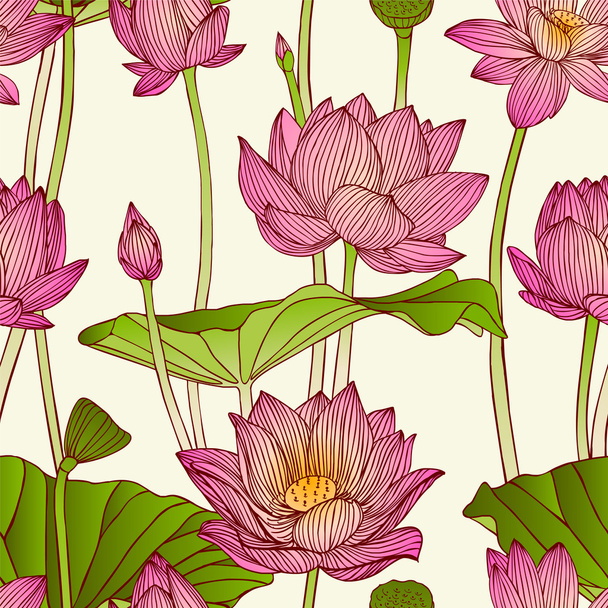 seamless pattern - lotus flowers - Vektori, kuva