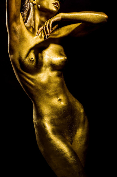 Sexy golden female body - Фото, зображення