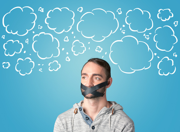 Funny person with taped mouth  - Foto, imagen