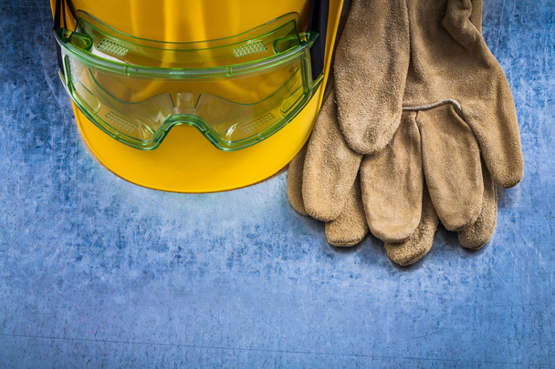 leather gloves, hard hat and glasses - 写真・画像