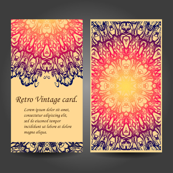 Mandala Retro Visitenkarten Set. Vektorhintergrund. auf Einladung. Vintage dekorative Elemente. islam, arabisch, indisch, osmanische Motive. - Vektor, Bild