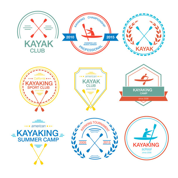 Satz verschiedener Logotyp-Vorlagen für Kajakfahren - Vektor, Bild