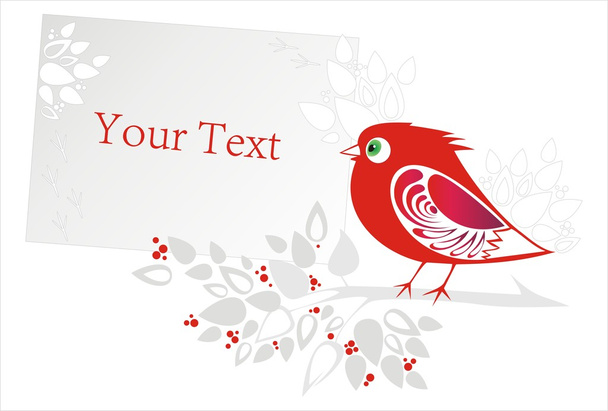 Vector decorative card with red ornamental bird, flower and berry - Vektor, kép