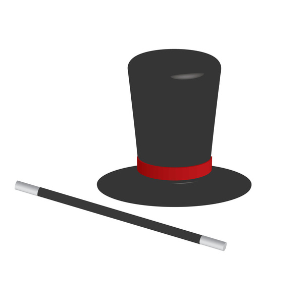 Magician hat and wand - Vector, afbeelding