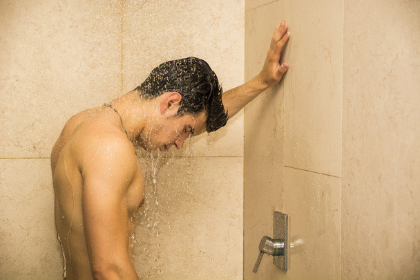 Attractive Young Muscular Man Taking Shower - Foto, Imagem