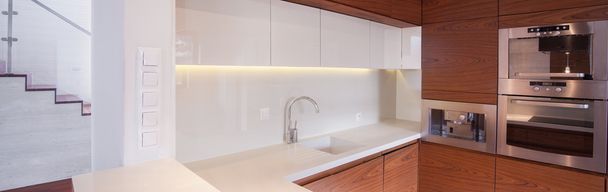 Modern white and brown kitchen  - Fotoğraf, Görsel