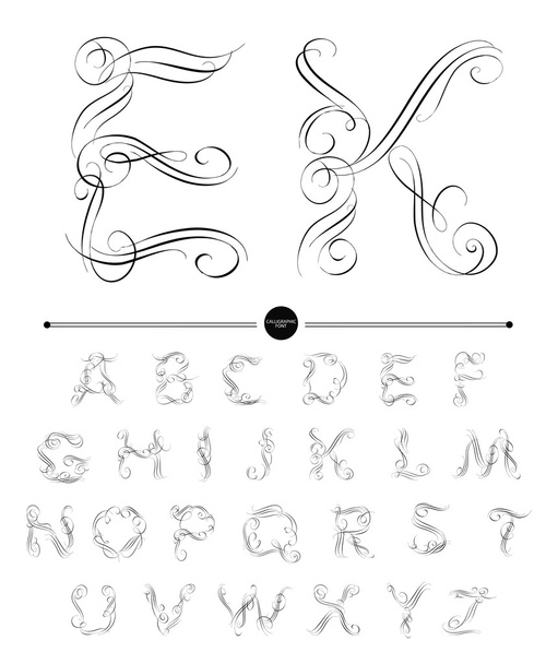  Calligraphic alphabet. Design elements  - Vektor, obrázek