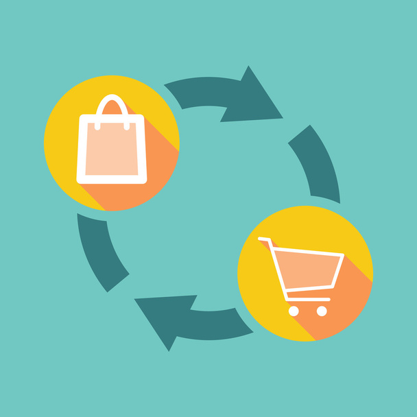 Exchange sign with a shopping bag and a shopping cart - Vector, Image