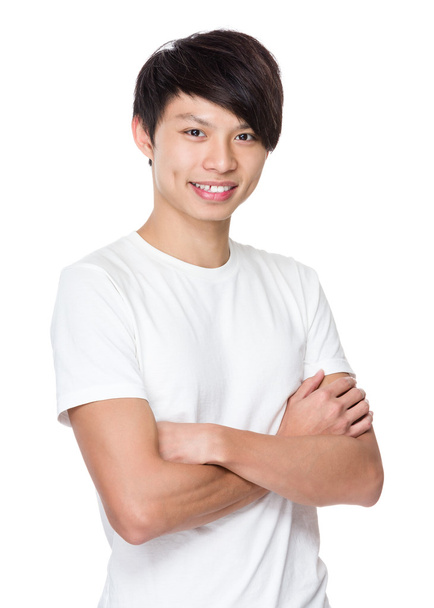 asiatische schöner Mann in weißem T-Shirt - Foto, Bild
