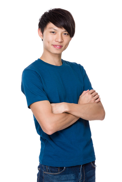 Asian handsome man in blue t-shirt - Photo, Image