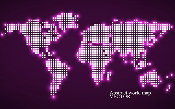Mapa abstraktního světa. Technologie styl s zářící efekt. Pozadí barevných pixelů. Vektorové ilustrace. EPS 10 - Vektor, obrázek