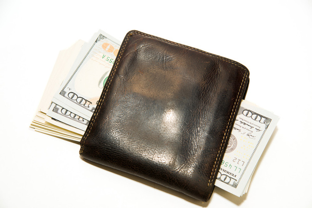 alte Brieftasche mit Geldscheinen von uns Dollars drin - Foto, Bild