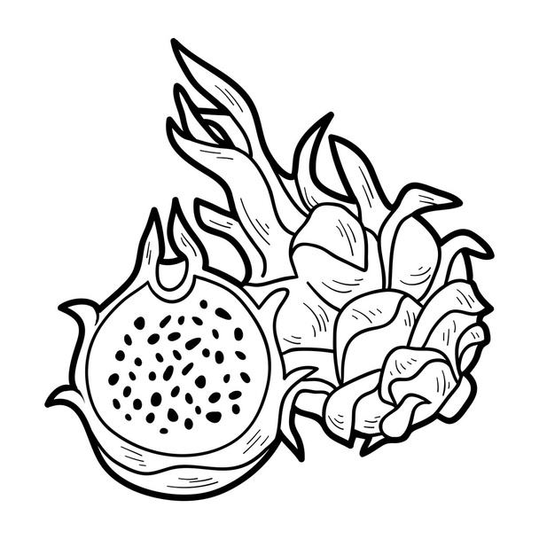 Coloring book game: fruits and vegetables (dragon fruit) - Vector, Image