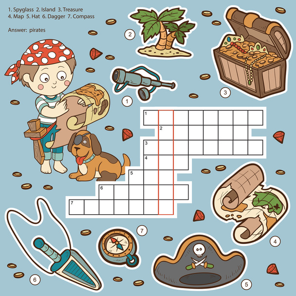 Vektor Farbe Kreuzworträtsel, Aufklärungsspiel für Kinder über Piraten - Vektor, Bild