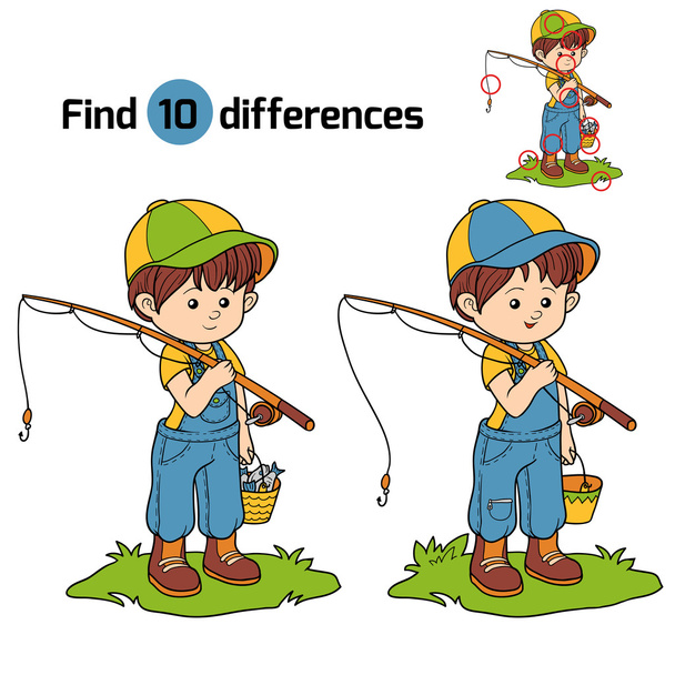 Find differences game (little boy fisher) - Διάνυσμα, εικόνα