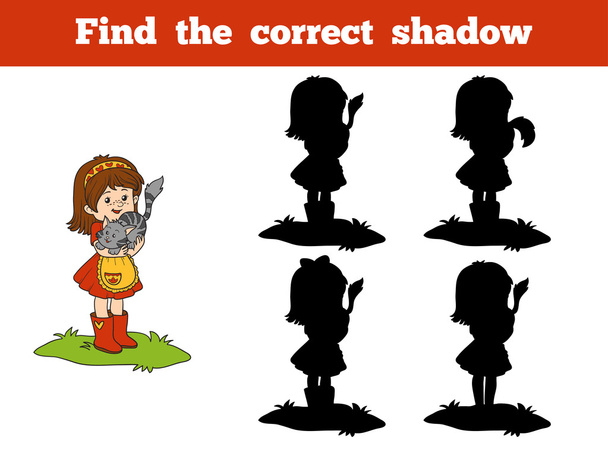 Encontrar el juego correcto sombra (niña y gato
) - Vector, imagen