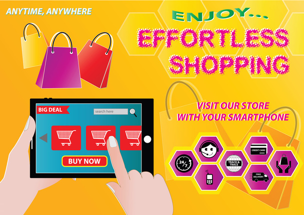 On-line Shopping or mobile commerce - Vector, afbeelding