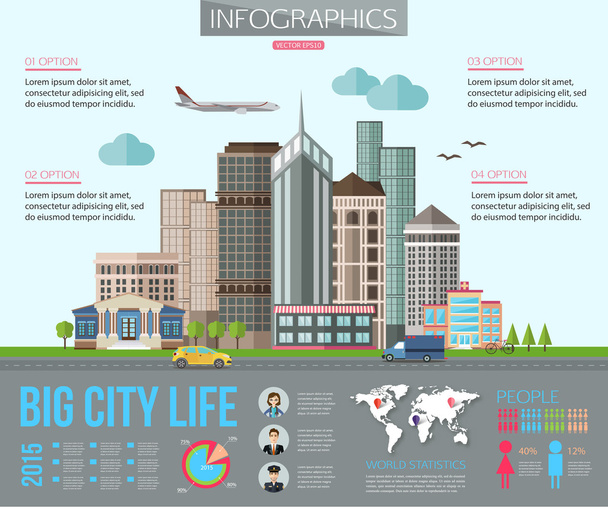 Big city life infographics - Vektör, Görsel