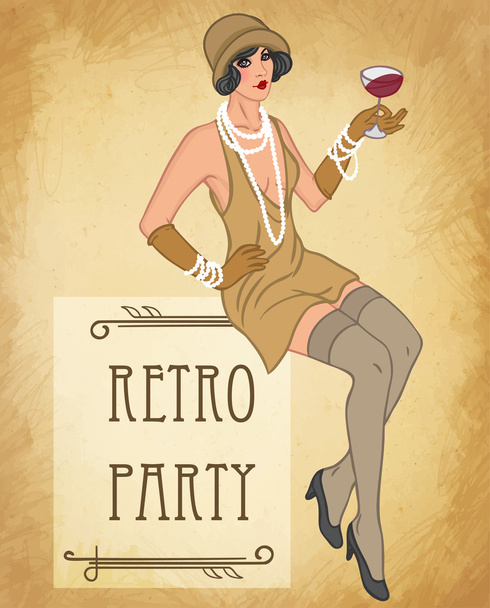 Flapper girl: Retro party invitation - Vector, Image