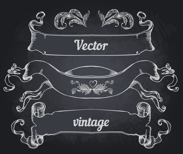 элементы дизайна винтажного стиля, ленты
 - Вектор,изображение
