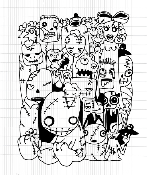 Vector illustration of Cute Zombies characters set. vector illus - Vektör, Görsel