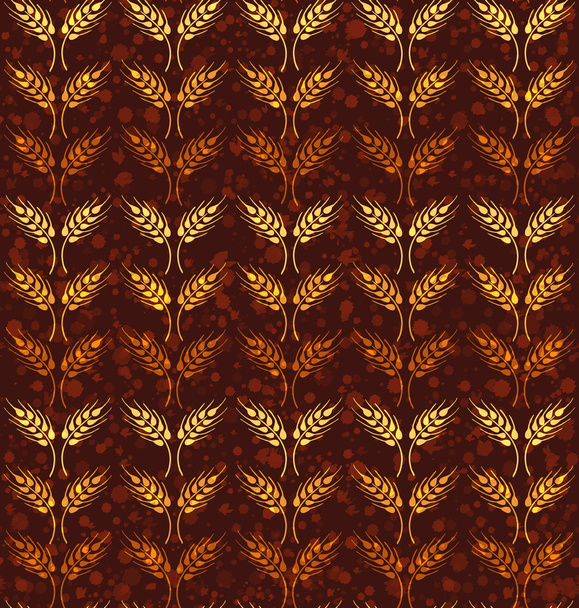 Seamless vintage pattern with rows of yellow and orange wheat. Brown agricultural wallpaper - Vector, Image